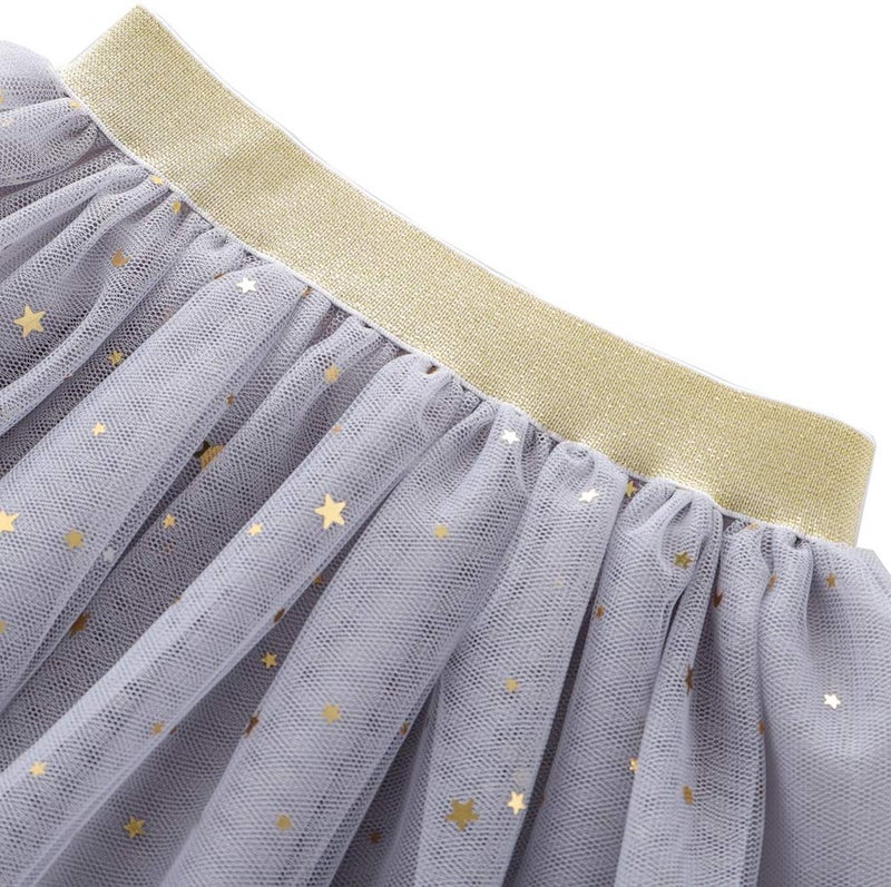 Tortoise & Rabbit Toddlers Girls Sparkle Tulle Tutu Skirt with Sequins Stars Moon Sun (Gray, 3-4years) - Image 3